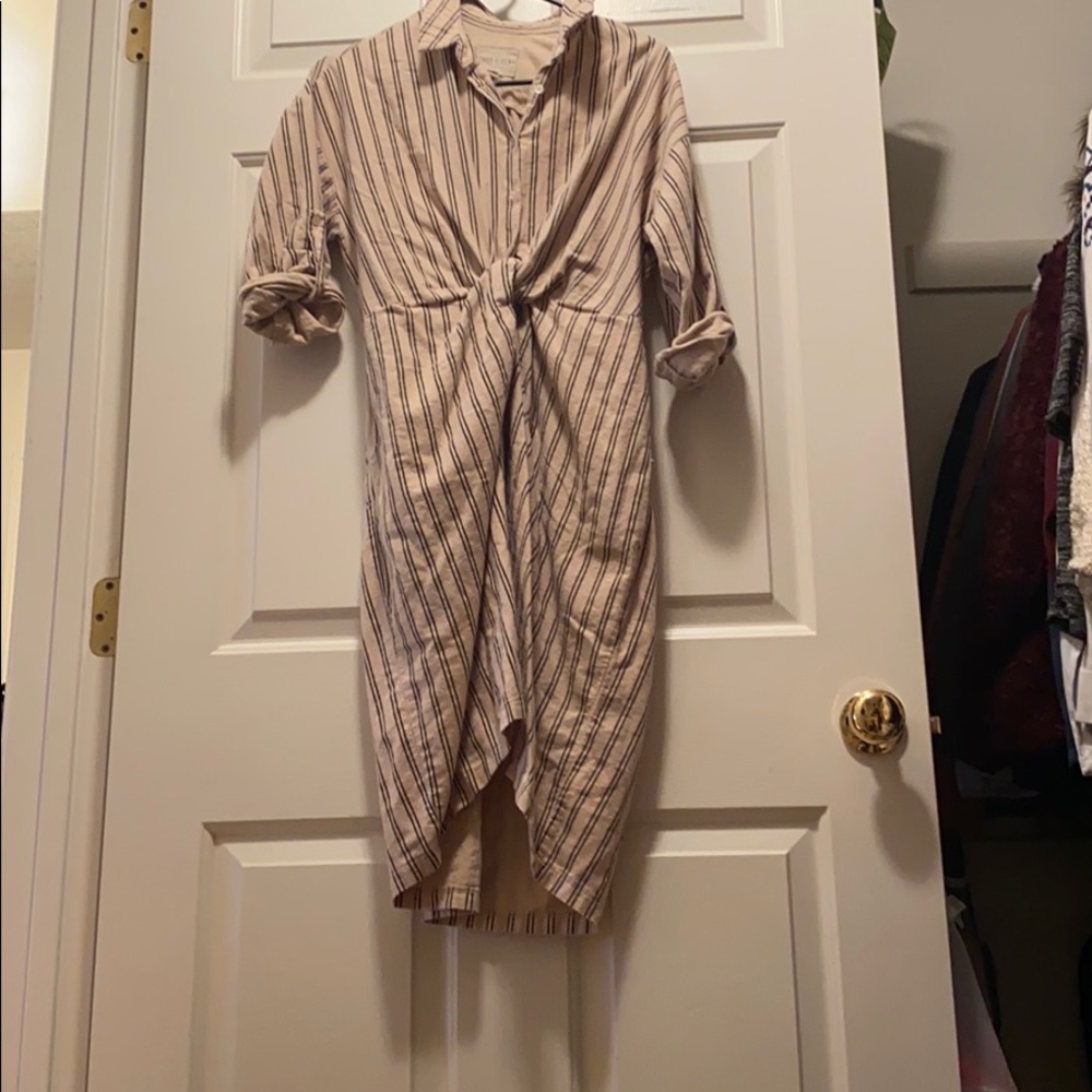 Navy & cream striped dress with pockets